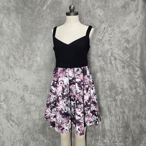 Hot Topic Purple Bird Tree Skater Dress Sz M Goth V-Neck Grunge Dark Floral Emo